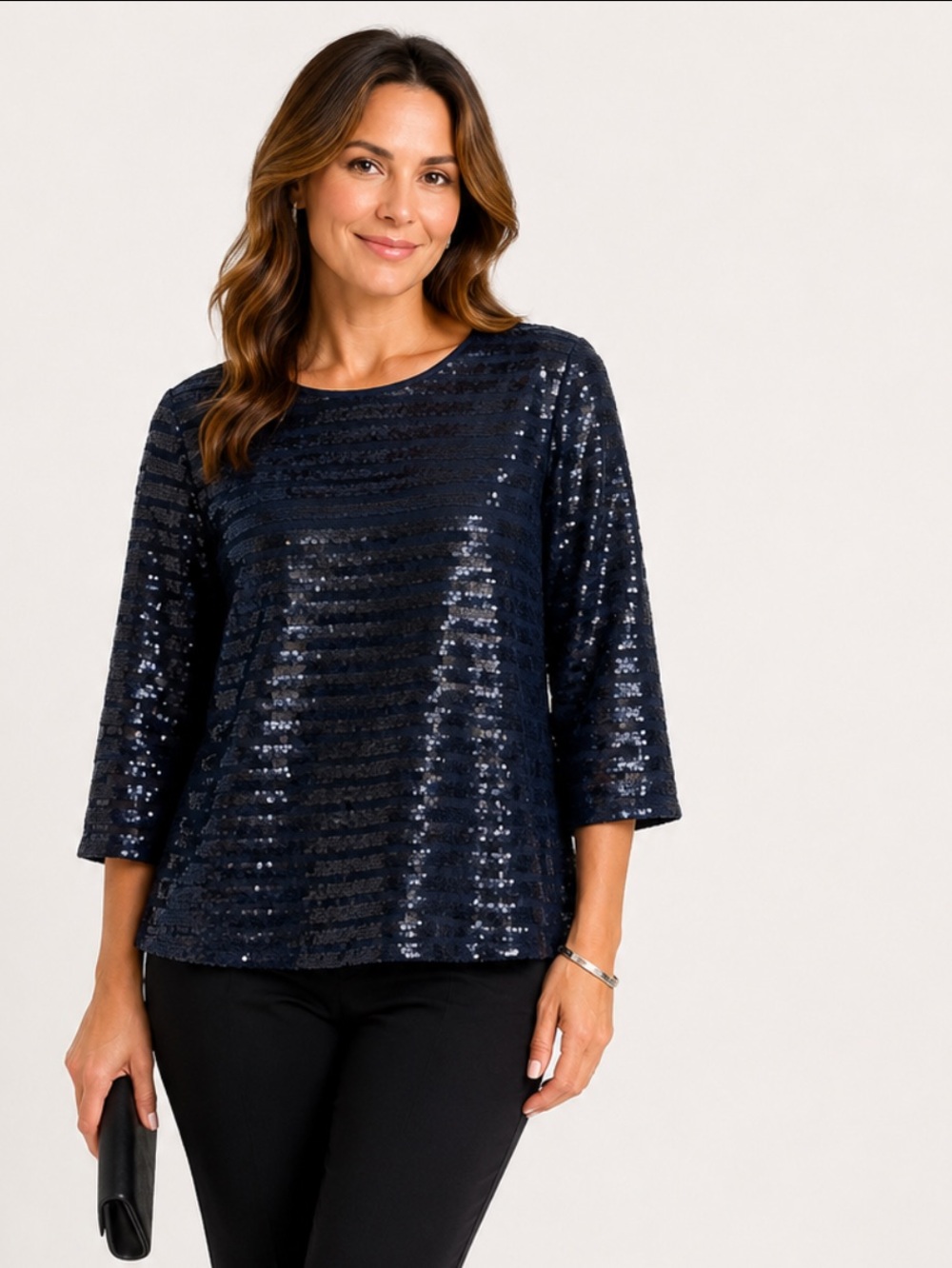 Boden navy blue sequins cocktail party holidays blouse size 18